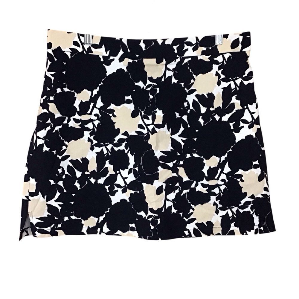 Rafaella Navy Beige Floral Pull On Skirt XL Built In Shorts